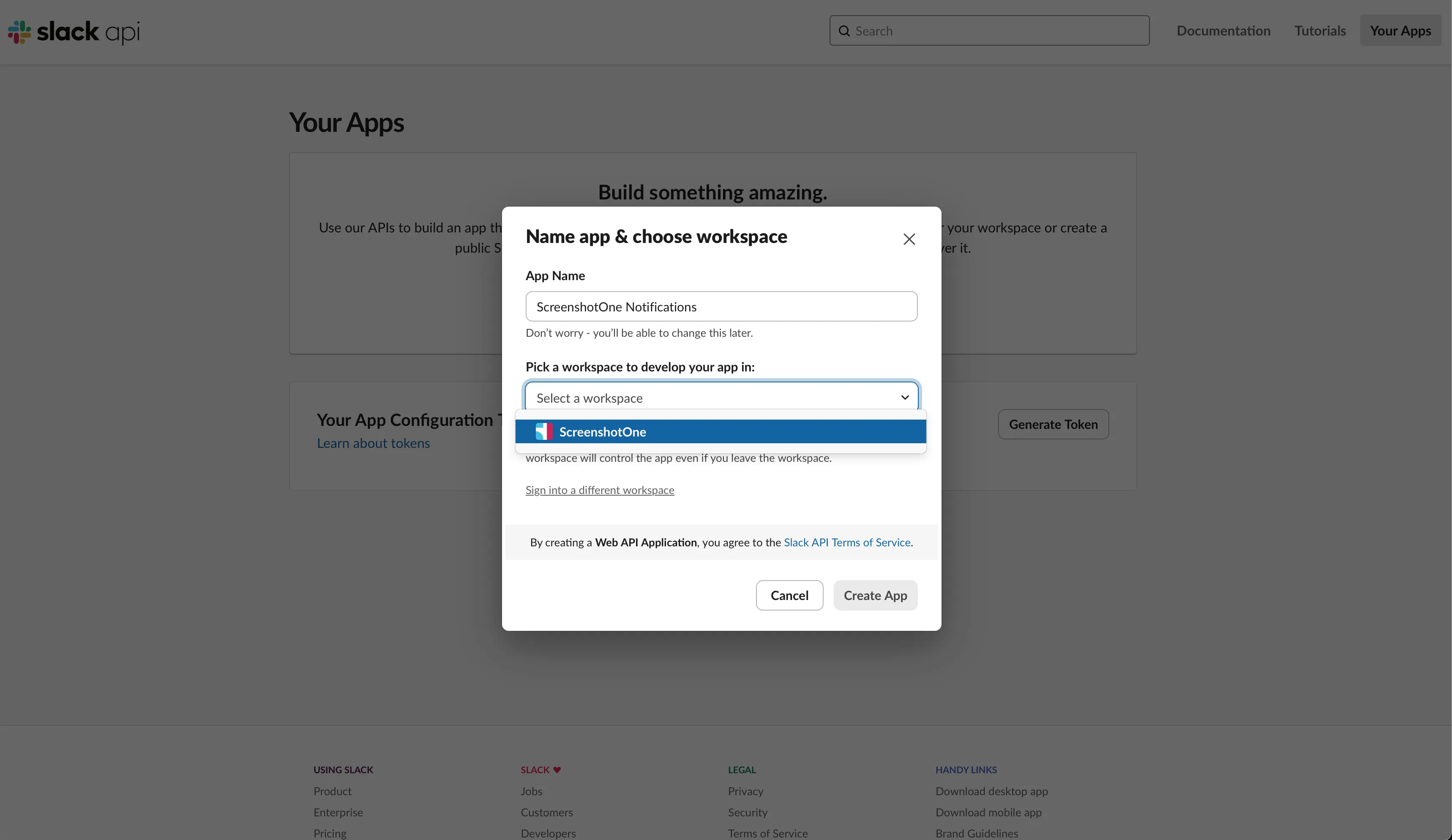Create a Slack application