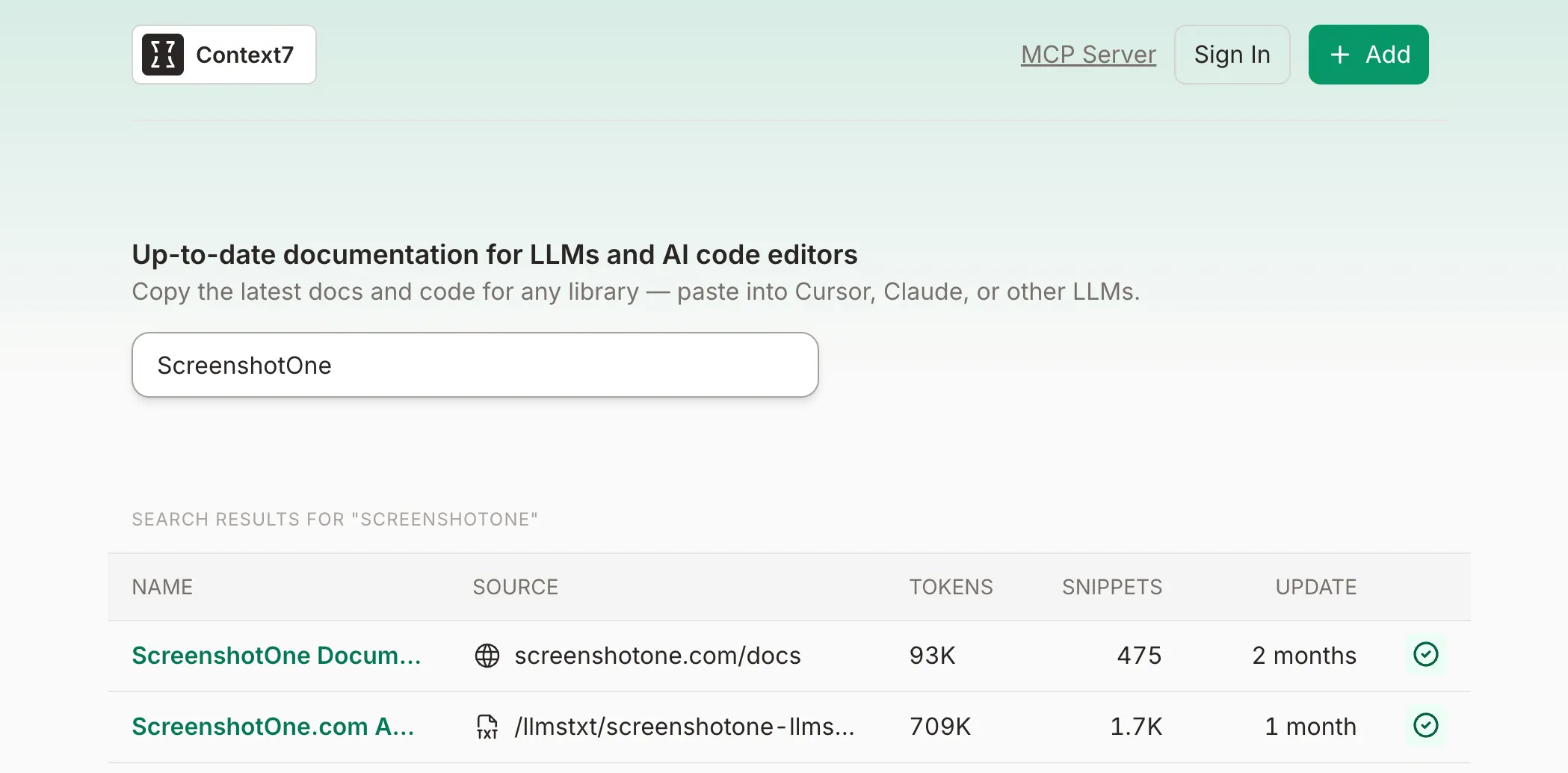 ScreenshotOne in Context7