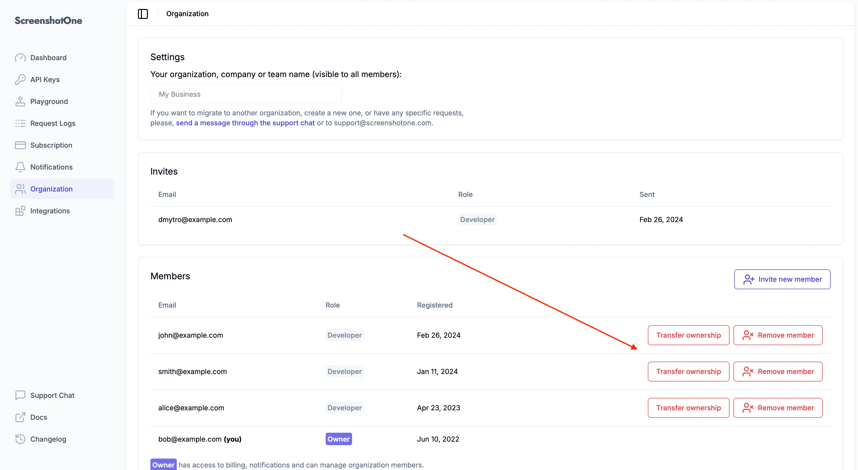 Change owner in dashboard