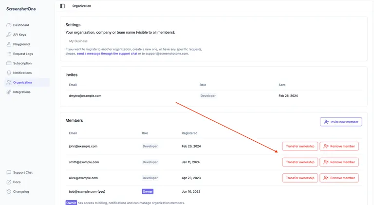 Change organization owner for already subscribed customers