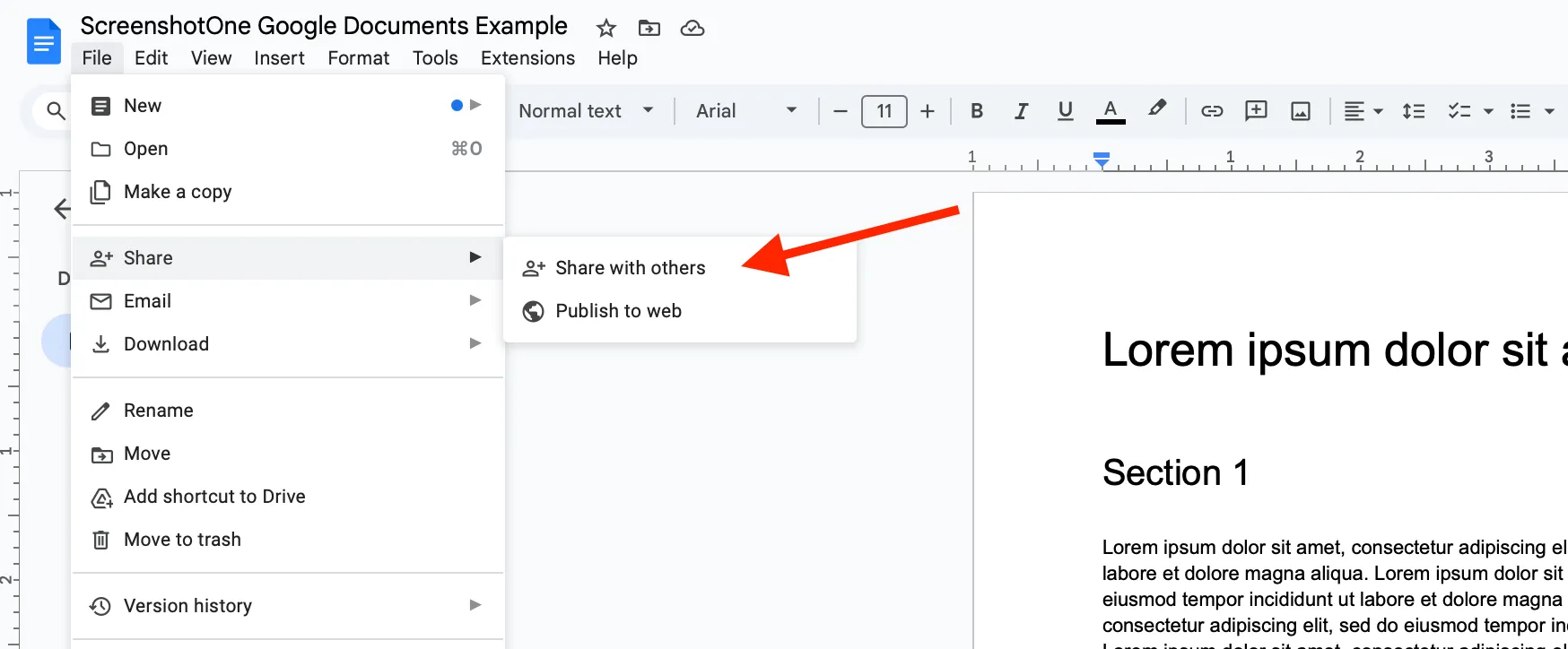 The Google Docs share settings