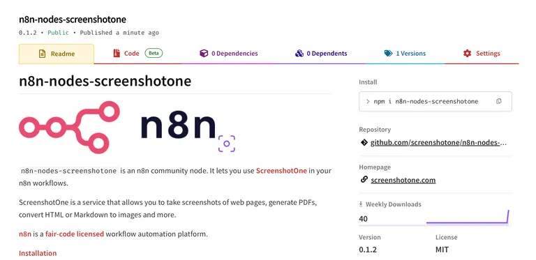 Add ScreenshotOne to n8n workflows