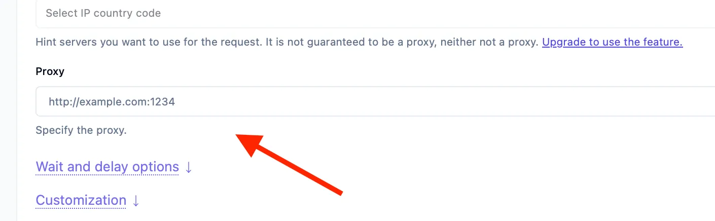 Proxy option in the ScreenshotOne Playground